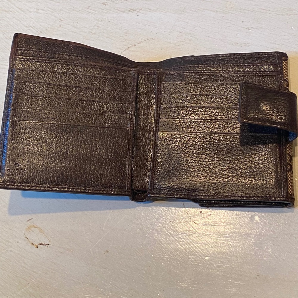 Gucci Wallet Brown GG Canvas Leather Trim Bi Fold Snap Closure Vintage - Picture 5 of 8